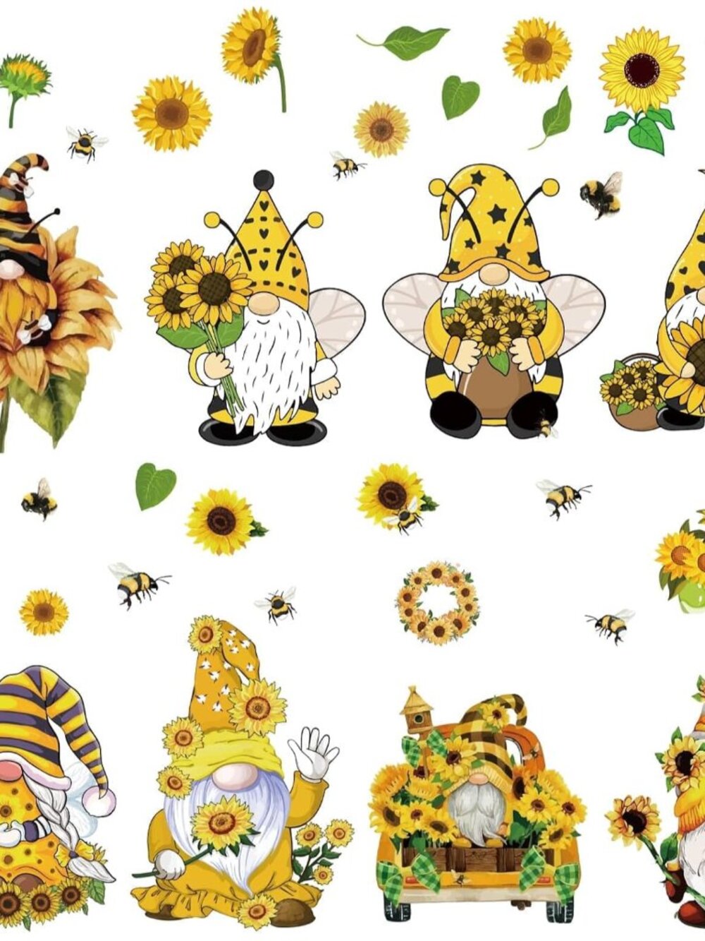 Wall Decals Yellow Sunflower Bee Window Stickers Dwarf Gnome Decor Inspirational